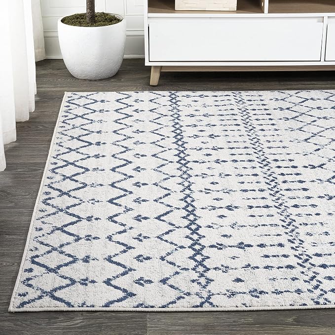 JONATHAN Y Boho Vintage Diamond Cream/Navy Indoor Area Rug 5X8 ft, Moroccan Hype - Image 3