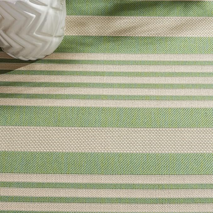 SAFAVIEH Courtyard Collection 2'3' x 12' Green/Beige CY6062 Stripe Indoor/ - Image 5