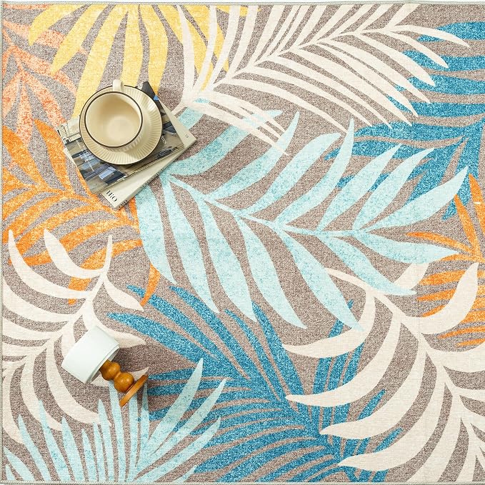 5x7 Indoor Outdoor Area Rug Washable Patio Rug Brown Non Slip Non Shedding - Image 9