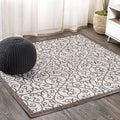JONATHAN Y Vintage Filigree Indoor Outdoor Square Area Rug 5X5 Taupe/Espresso by JONATHANY