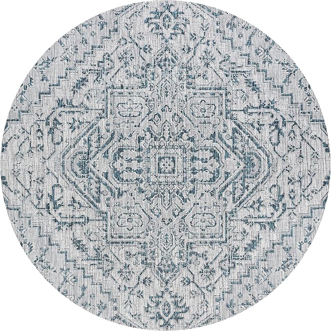 JONATHAN Y Boho Medallion Indoor Outdoor Round Area Rug 9 Ft Teal/Gray - Image 8
