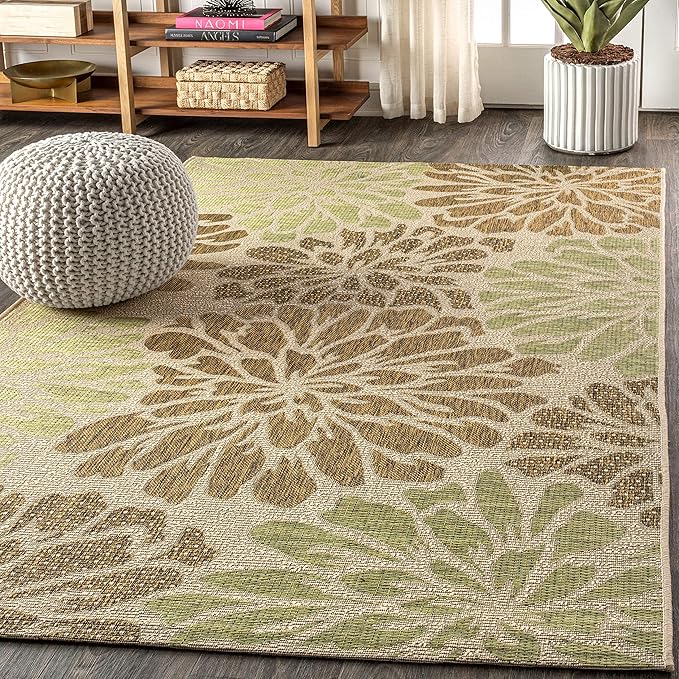 JONATHAN Y Floral Textured Weave Indoor Outdoor Area Rug 6X9 Sage/Brown - Image 3