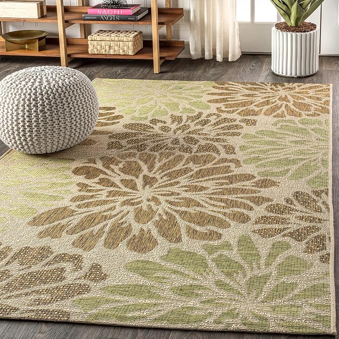 JONATHAN Y Floral Textured Weave Indoor Outdoor Area Rug 4X6 Sage/Brown - Image 3