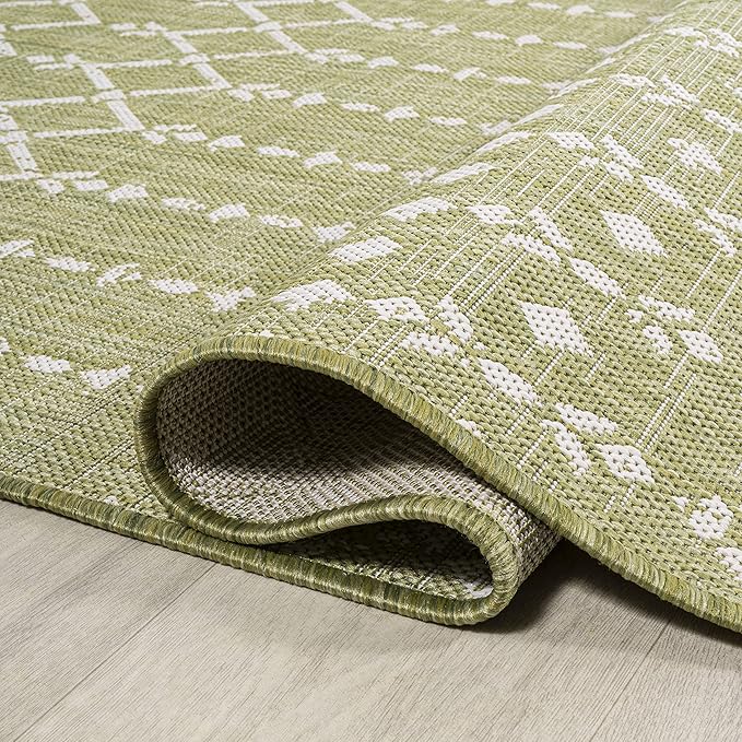 JONATHAN Y Moroccan Geometric Indoor Outdoor Area Rug 4X6 Light Green/Cream - Image 5