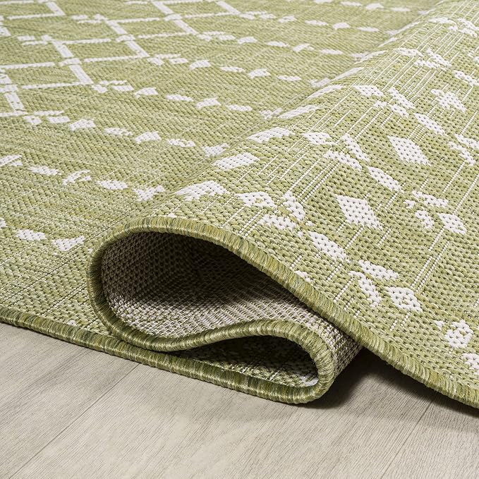 JONATHAN Y Moroccan Geometric Indoor Outdoor Runner Rug 2X10 Light Green/Cream - Image 5