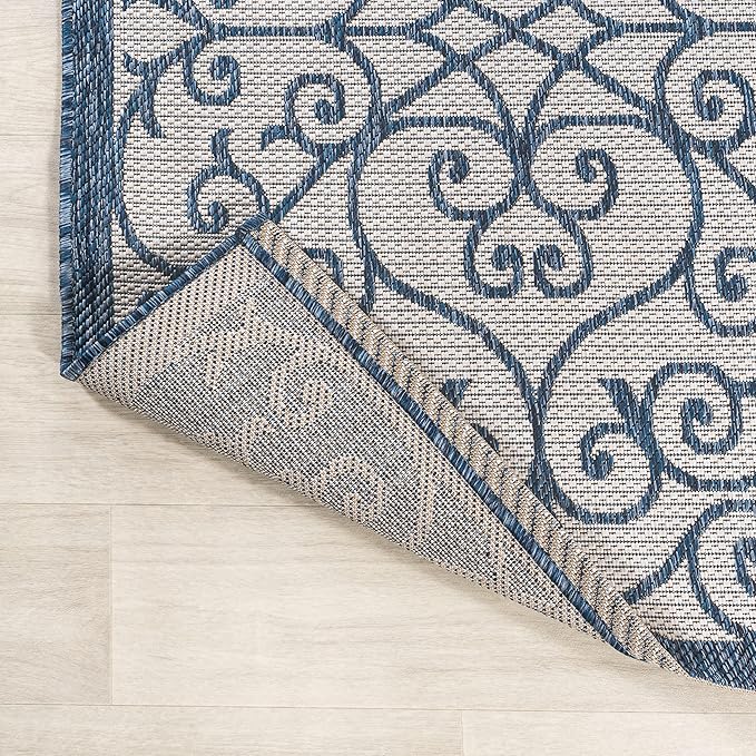 JONATHAN Y Vintage Filigree Indoor Outdoor Round Area Rug 5 Ft Blue/Cream - Image 3