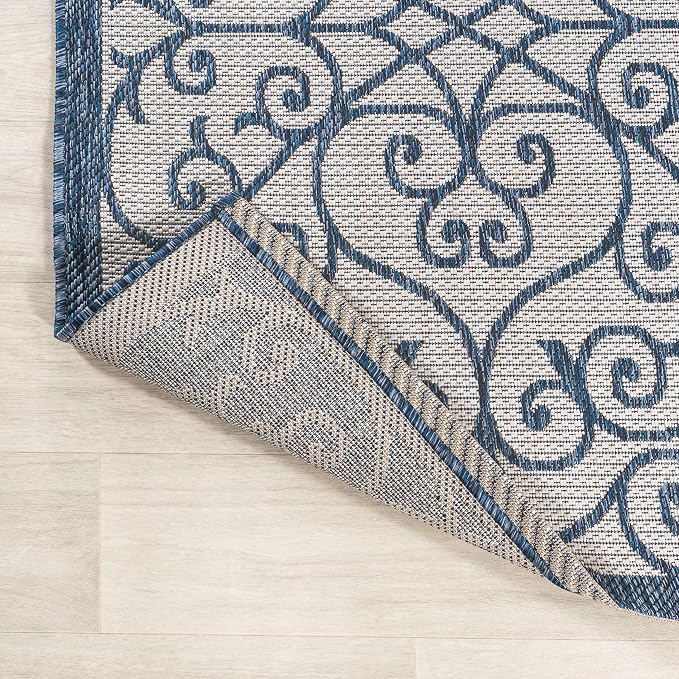 JONATHAN Y Vintage Filigree Indoor Outdoor Square Area Rug 5X5 Blue/Cream - Image 3