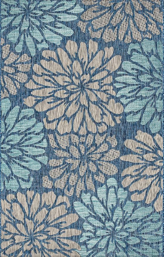 JONATHAN Y Floral Textured Weave Indoor Outdoor Area Rug 8X10 Navy/Aqua - Image 8