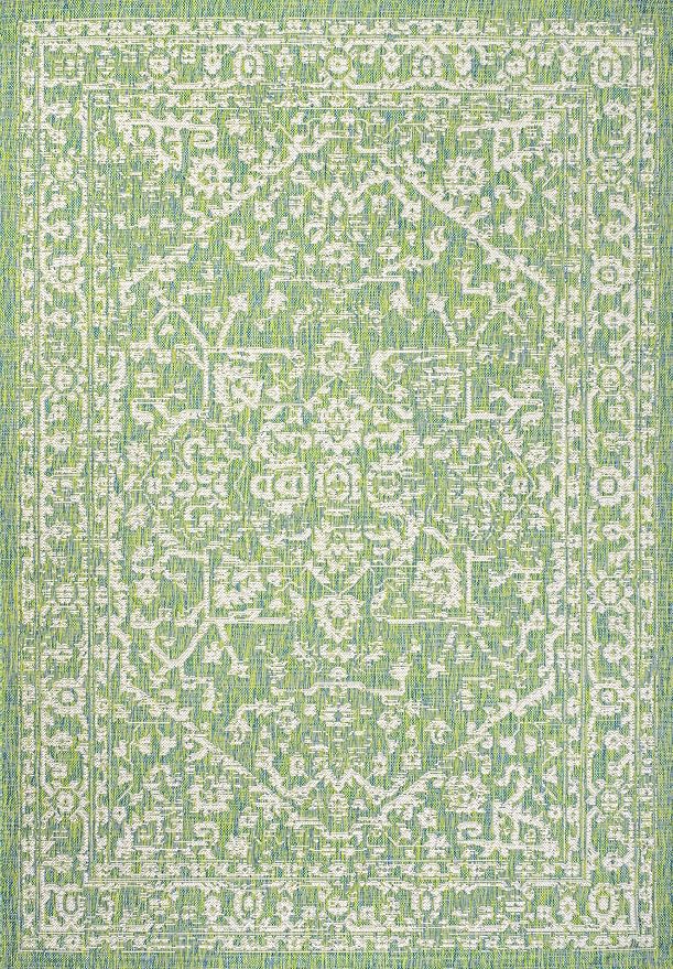 JONATHAN Y Boho Medallion Indoor Outdoor Area Rug 5X8 Cream/Green, Malta - Image 9