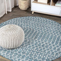 JONATHAN Y Moroccan Geometric Indoor Outdoor Round Area Rug 4 Ft Teal/Gray by JONATHANY