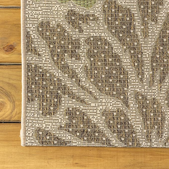 JONATHAN Y Floral Textured Weave Indoor Outdoor Round Area Rug 5 Ft Sage/Brown - Image 7