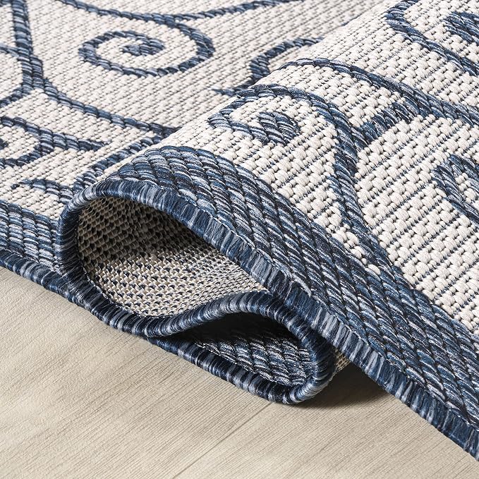 JONATHAN Y Vintage Filigree Indoor Outdoor Area Rug 5X8 Blue/Cream, Madrid - Image 5