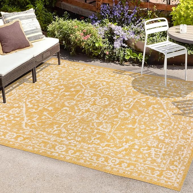 JONATHAN Y Boho Medallion Indoor Outdoor Area Rug 8X10 Yellow/Cream, Malta - Image 4