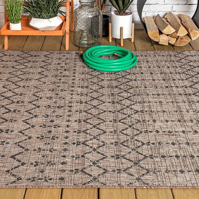 JONATHAN Y Moroccan Geometric Indoor Outdoor Area Rug 8X10 Natural/Black - Image 10