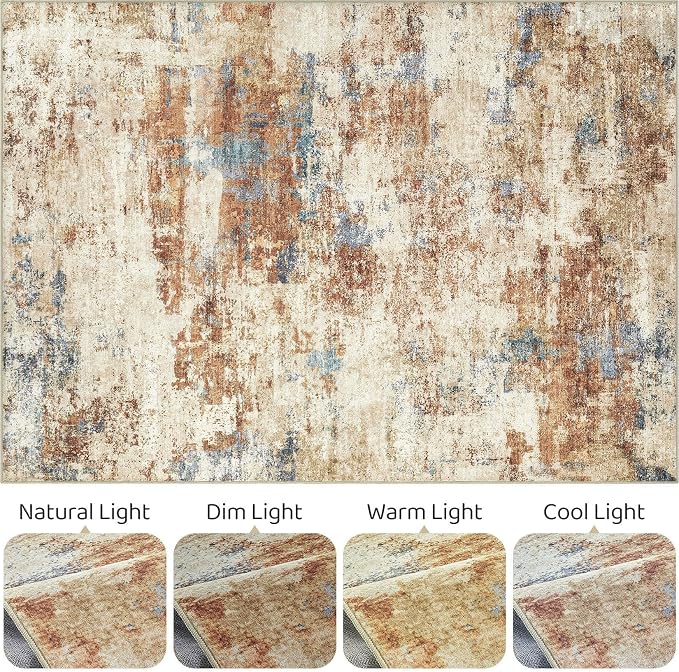 5x8 Area Rug Washable Rug: Large Abstract Modern Soft Stain Resistant Indoor - Image 9