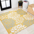 JONATHAN Y Floral Textured Weave Indoor Outdoor Square Area Rug 5X5 Yellow/Cream by JONATHANY