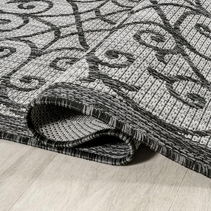 JONATHAN Y Vintage Filigree Indoor Outdoor Round Area Rug 8 Ft Light Gray/Black - Image 3