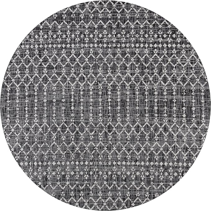 JONATHAN Y Moroccan Geometric Indoor Outdoor Round Area Rug 9 Ft Black/Gray - Image 9