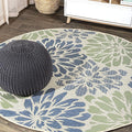 JONATHAN Y Floral Textured Weave Indoor Outdoor Round Area Rug 6 Ft Navy/Green by JONATHANY