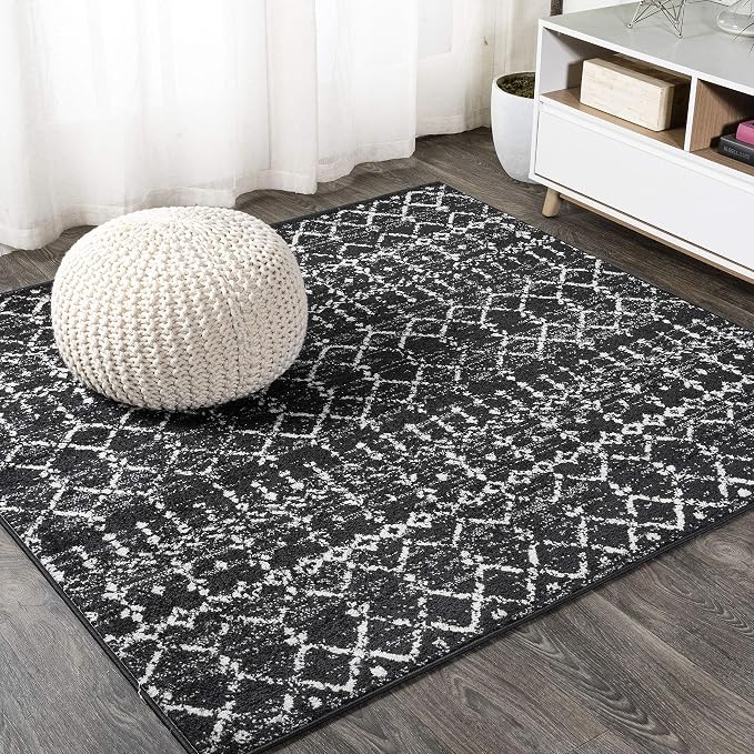 JONATHAN Y Boho Vintage Diamond Black/Ivory Square Area Rug 3X3 ft, Moroccan by JONATHANY