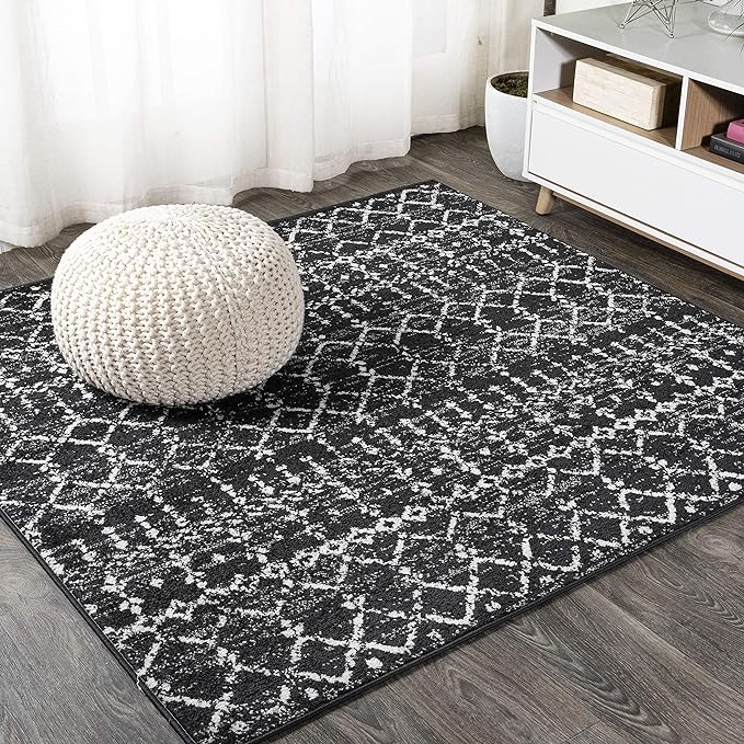 JONATHAN Y Boho Vintage Diamond Black/Ivory Square Area Rug 9X9 ft, Moroccan by JONATHANY