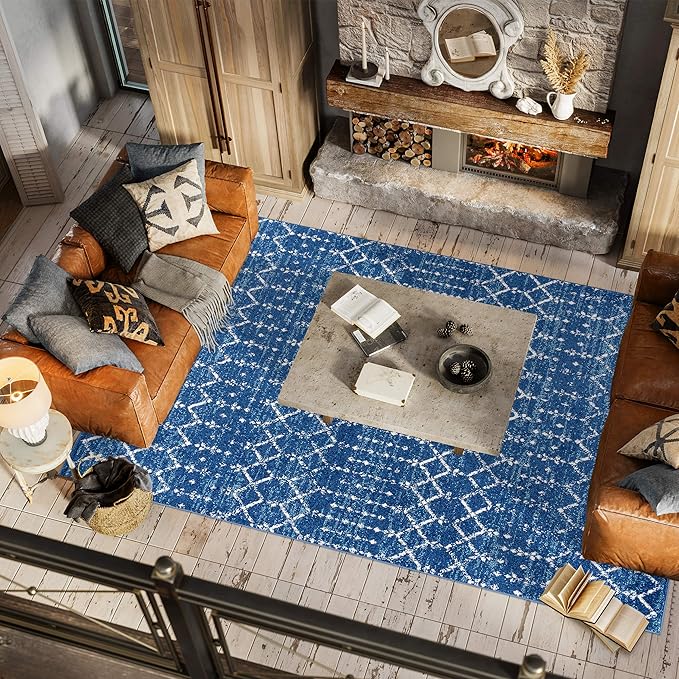JONATHAN Y Boho Vintage Diamond Blue/White Indoor Area Rug 3X5 ft, Moroccan Hype - Image 6