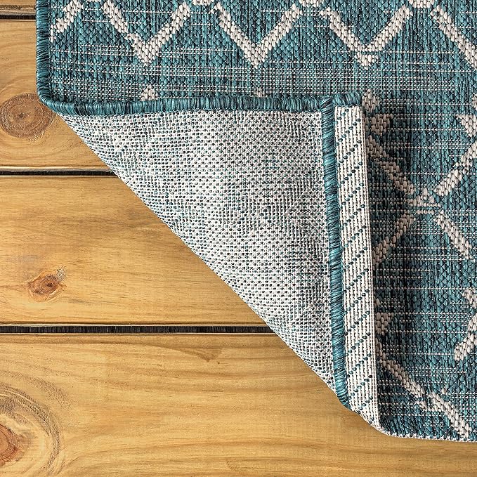 JONATHAN Y Moroccan Geometric Indoor Outdoor Round Area Rug 9 Ft Teal/Gray - Image 5