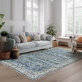 Blue Area Rugs 5x7 Vintage Boho Flower Distressed Low Pile Rug by BILEEHOME