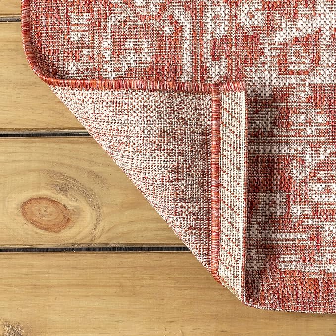JONATHAN Y Boho Medallion Indoor Outdoor Octagon Area Rug 5 Ft Red/Taupe - Image 5