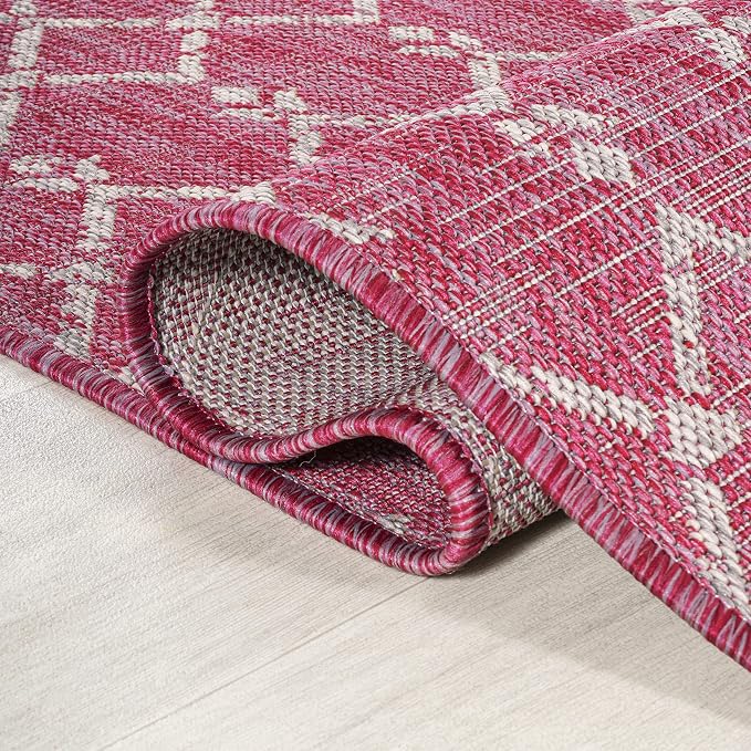 JONATHAN Y Moroccan Geometric Indoor Outdoor Area Rug 3X5 Fuchsia/Light Gray - Image 6