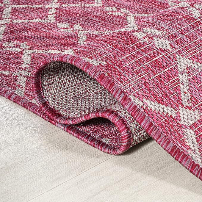 JONATHAN Y Moroccan Geometric Indoor Outdoor Area Rug 5X8 Fuchsia/Light Gray - Image 6