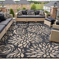 Outdoor Plastic Straw Rug Waterproof Patio 8x10 Black Brown Floral Mat by WondRg