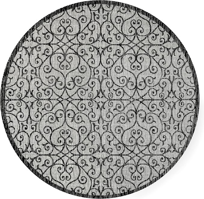JONATHAN Y Vintage Filigree Indoor Outdoor Round Area Rug 8 Ft Light Gray/Black - Image 8