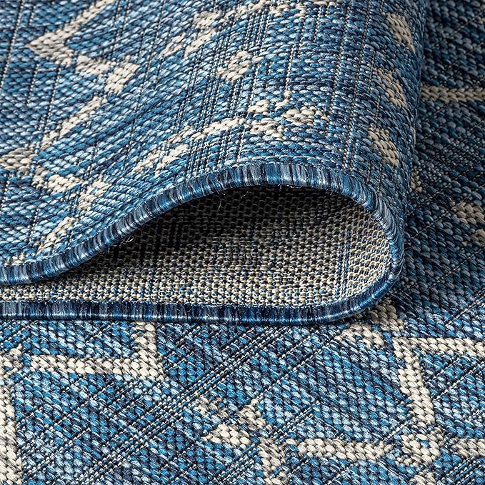 JONATHAN Y Moroccan Geometric Indoor Outdoor Round Area Rug 3 Ft Navy/Light Gray - Image 5