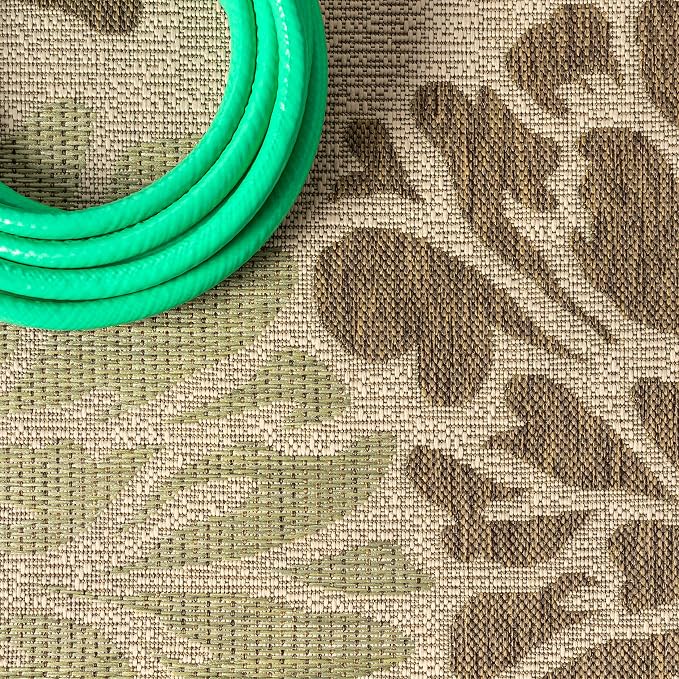 JONATHAN Y Floral Textured Weave Indoor Outdoor Round Area Rug 5 Ft Sage/Brown - Image 4