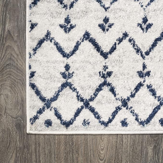 JONATHAN Y Boho Vintage Diamond Cream/Navy Indoor Area Rug 5X8 ft, Moroccan Hype - Image 8