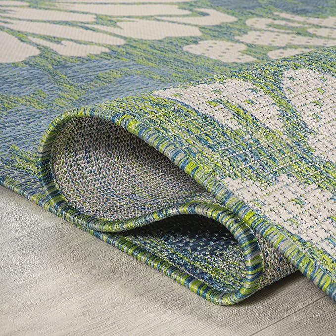 JONATHAN Y Floral Textured Weave Indoor Outdoor Area Rug 5X8 Cream/Green - Image 5