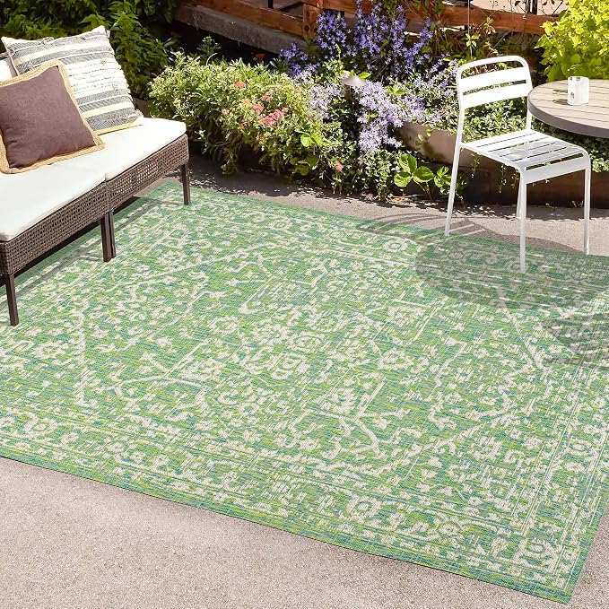 JONATHAN Y Boho Medallion Indoor Outdoor Area Rug 4X6 Cream/Green, Malta - Image 3