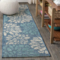 JONATHAN Y Floral Textured Weave Indoor Outdoor Runner Rug 2X14 Navy/Aqua by JONATHANY