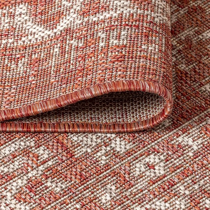 JONATHAN Y Boho Medallion Indoor Outdoor Square Area Rug 5X5 Red/Taupe - Image 5
