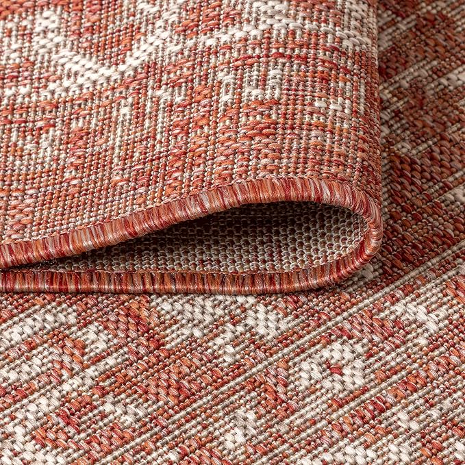 JONATHAN Y Boho Medallion Indoor Outdoor Octagon Area Rug 5 Ft Red/Taupe - Image 4