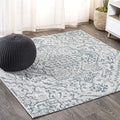JONATHAN Y Boho Medallion Indoor Outdoor Square Area Rug 4X4 Teal/Gray by JONATHANY