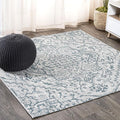 JONATHAN Y Boho Medallion Indoor Outdoor Square Area Rug 6X6 Teal/Gray by JONATHANY