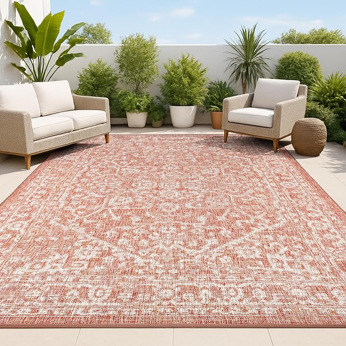 JONATHAN Y Boho Medallion Indoor Outdoor Area Rug 8X10 Red/Taupe, Malta by JONATHANY