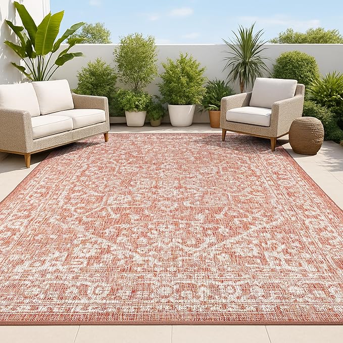 JONATHAN Y Boho Medallion Indoor Outdoor Area Rug 3X5 Red/Taupe, Malta Textured by JONATHANY