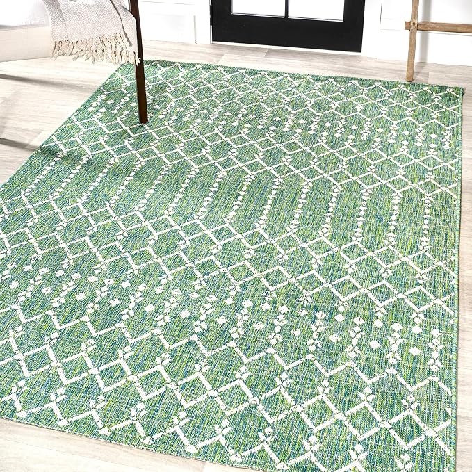 JONATHAN Y Moroccan Geometric Indoor Outdoor Area Rug 4X6 Green/Cream, Ourika - Image 4
