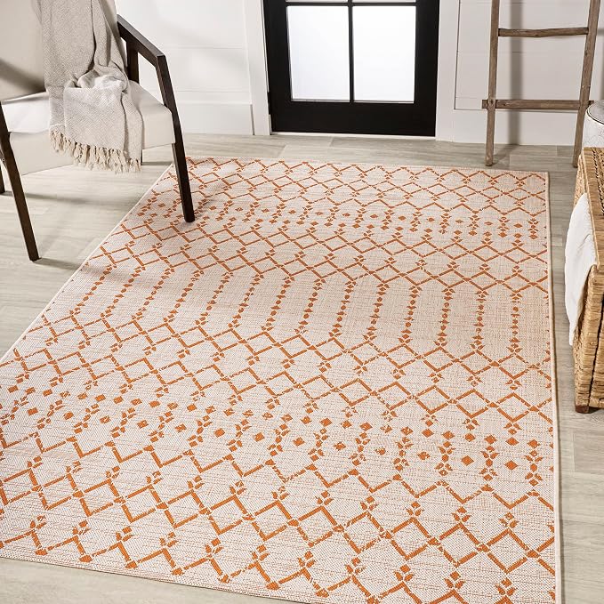 JONATHAN Y Moroccan Geometric Indoor Outdoor Area Rug 5X8 Cream/Orange - Image 4