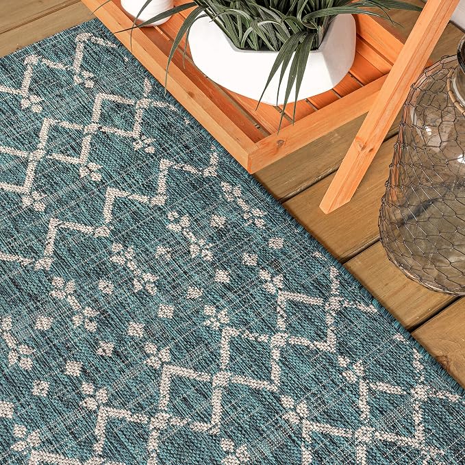 JONATHAN Y Moroccan Geometric Indoor Outdoor Area Rug 4X6 Teal/Gray, Ourika - Image 8