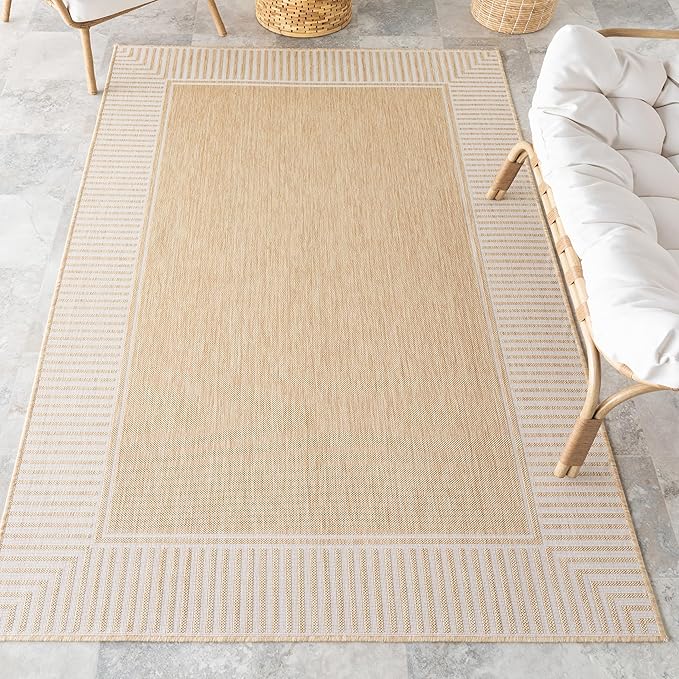 Nuloom Asha Tan/Ivory, Striped Border, Soft and Cozy, High Traffic, Easy Clean by nuLOOM