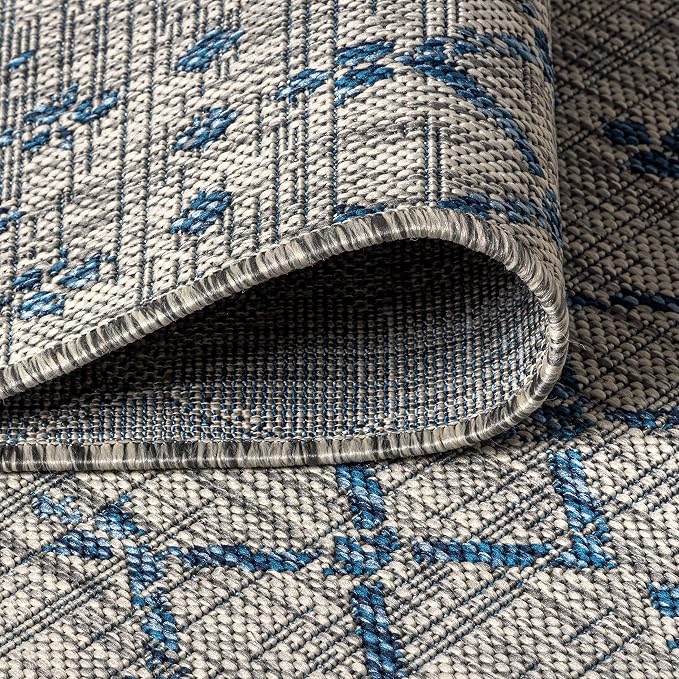 JONATHAN Y Moroccan Geometric Indoor Outdoor Runner Rug 2X20 Light Gray/Navy - Image 5